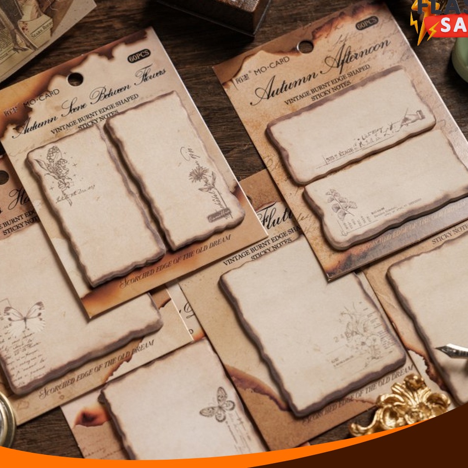 

GEBYAR PROMO 3 Lembar Sticky Notes Vintage BURNT EDGE NOTES Catatan Scrapbook Journal Notes