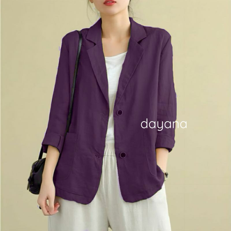 ANJANI BLAZER - Nadia Jas Outer Polos Jumbo Wanita Bahan Linen Rami Modis Nyaman