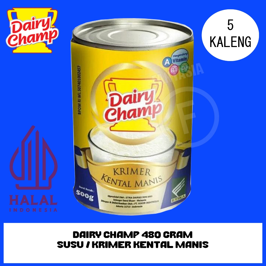 

DAIRY CHAMP SUSU KRIMER KENTAL MANIS PACK ISI 5 PCS TIN KALENG 480 GRAM FUN CORNER DENGAN PAKING AMAN