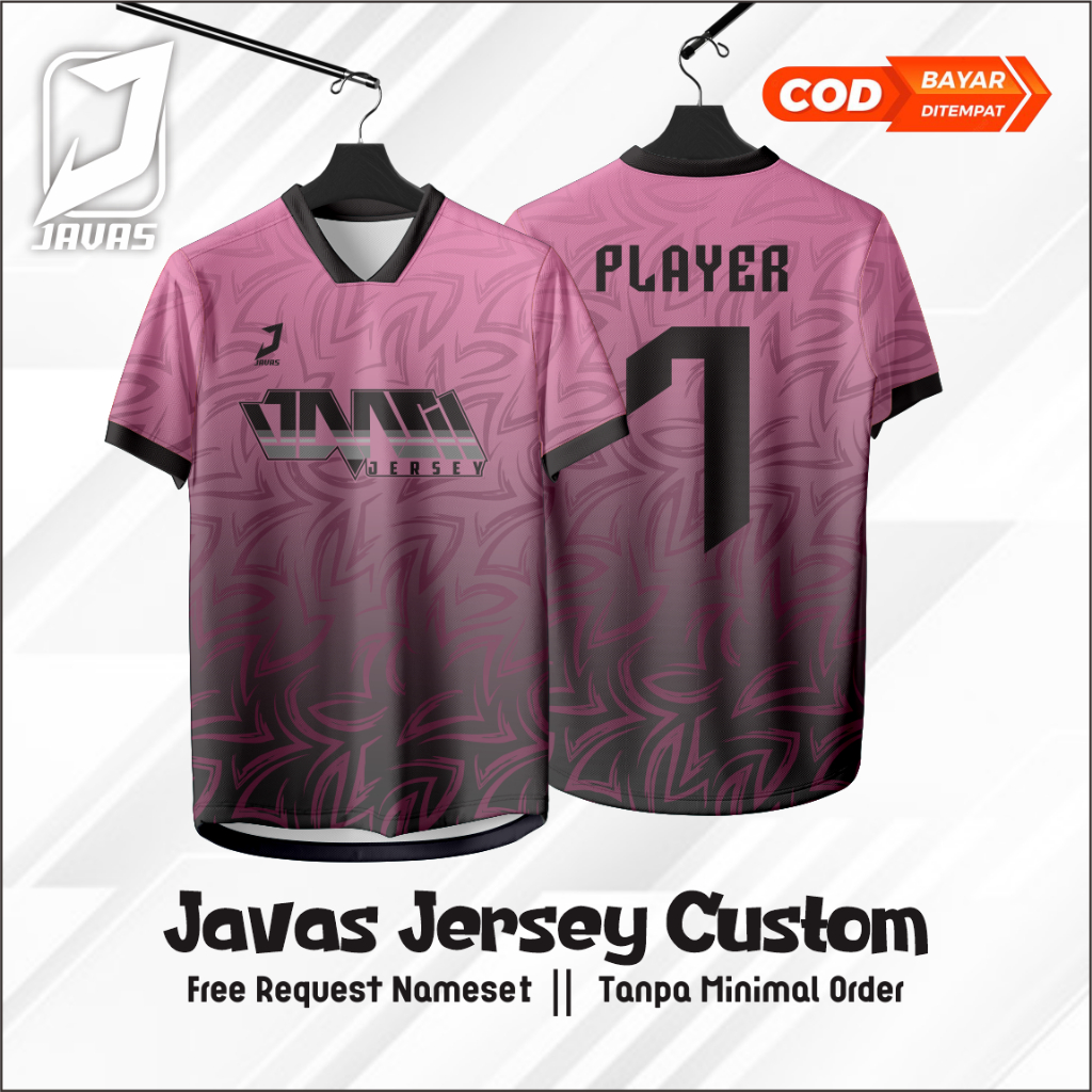 Jersey Futsal Printing Black Pink Custom Nama Set Atribut Free