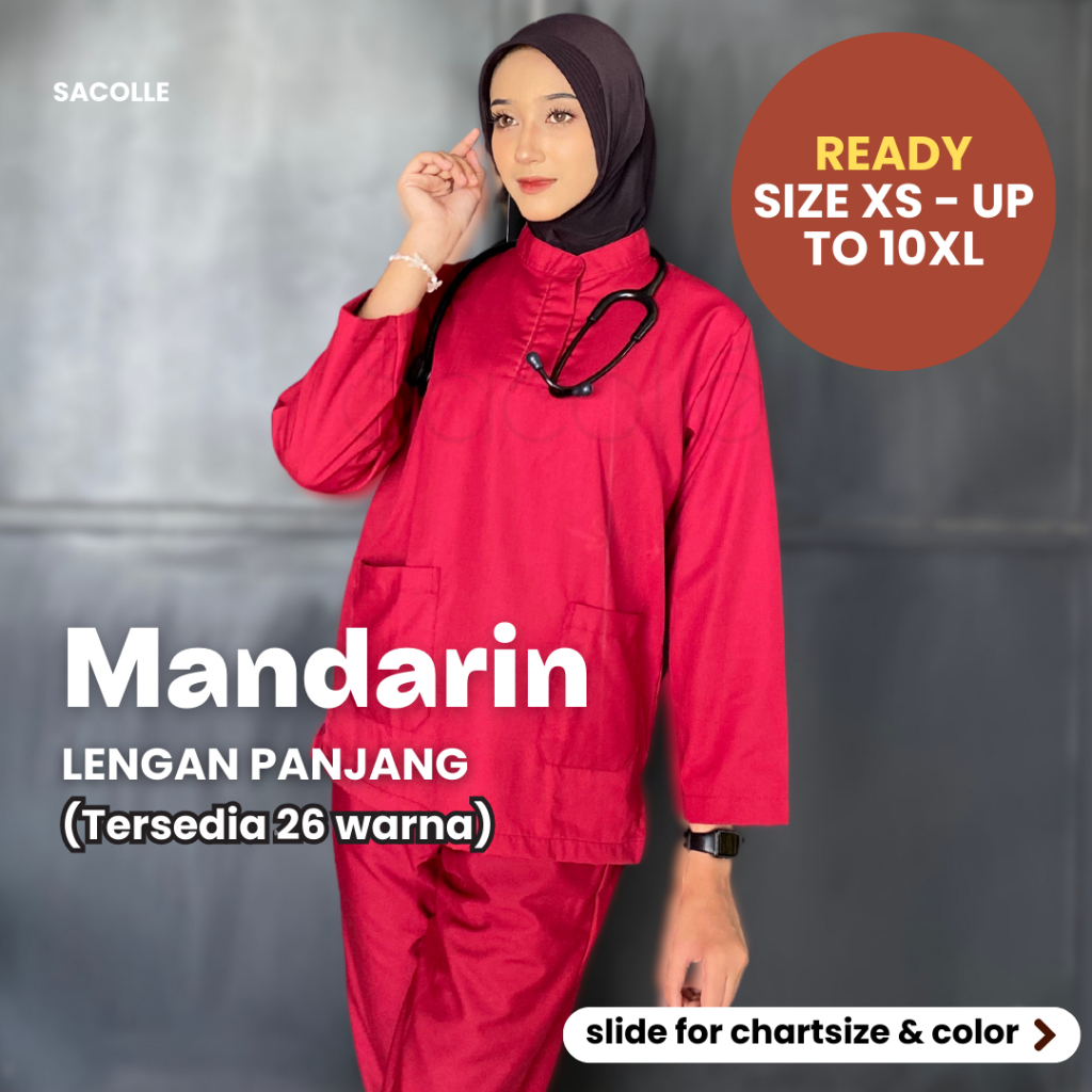 BAJU JAGA MANDARIN LENGAN PANJANG Baju Jaga/Set Baju dan Celana Jaga OK OKA Scrub Perawat/Medis/Dokt