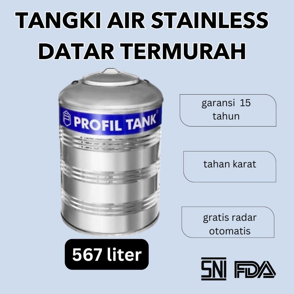 tangki toren tandon air datar tanpa kaki merek profil tank stainless stenlis steel ps 700 500 550 d 