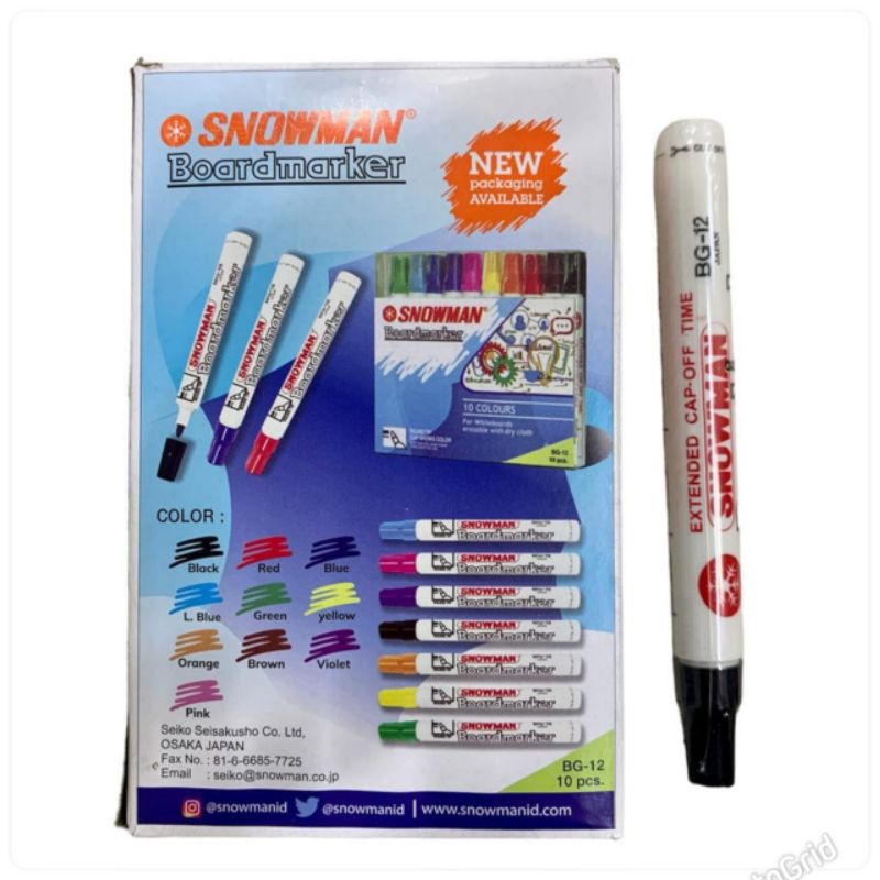 

spidol permanent snowman warna hitam / 1 pack [isi 12 pcs]