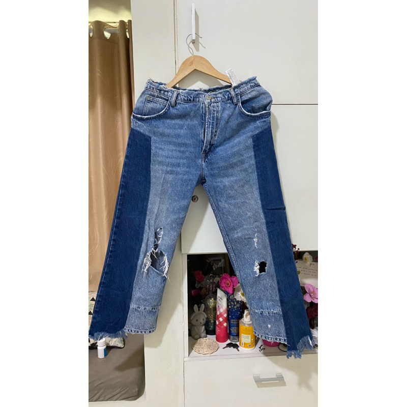 Zara Two Tone Asymmetrys Denim Jeans Preloved