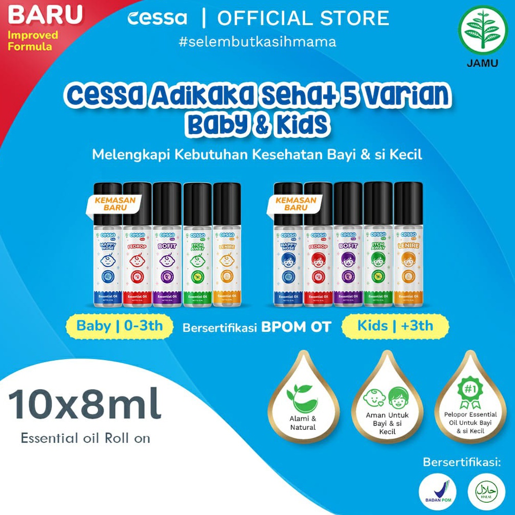 

MURAHV CESSA Baby Kids Natural Essential Oil 8ml Cessa Biru Cough N Flu Happy Nose Batuk Pilek Merah Fever Drop Fedrop Nyaman