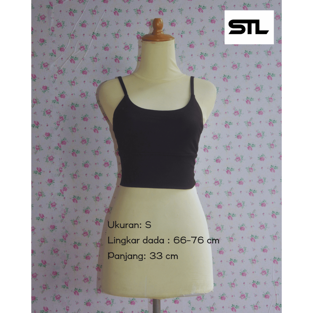 STL Black Crop Sport Bra - no pad - ada tempat pad