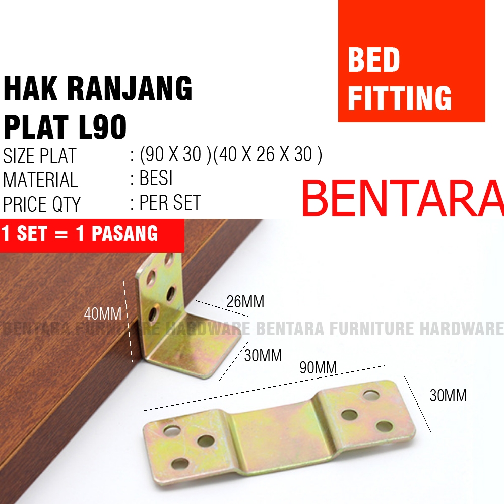 BF-L90 HAK RANJANG PLAT L TEBAL 90X30 - BRAKET DIPAN BED FITTING