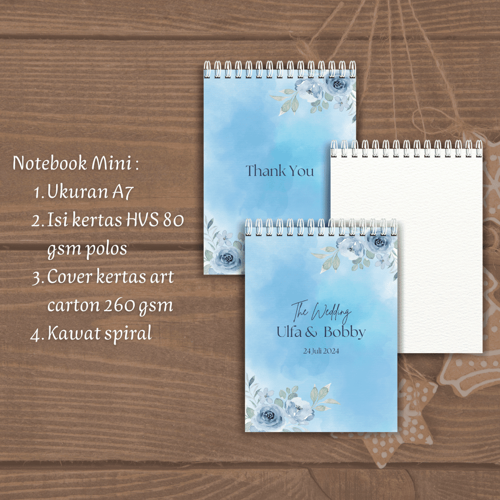 

Custom Notebook Mini A7 Souvenir Pernikahan Blue Cover