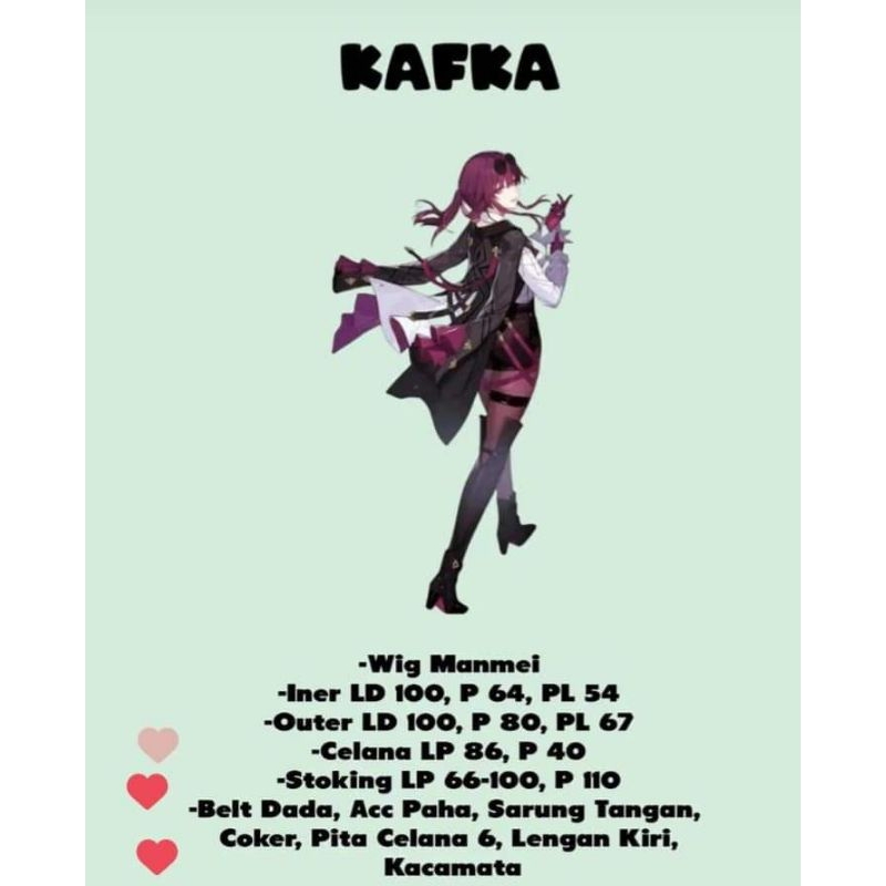 Costume Kafka Star rail wig Cosplay fullset