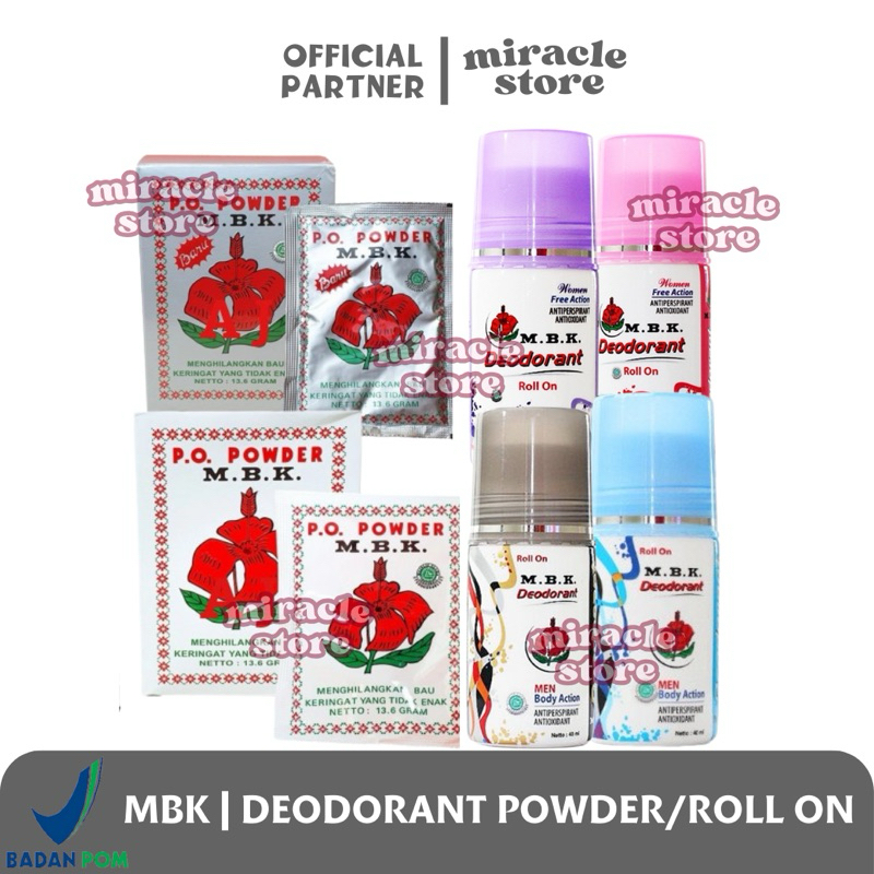[MIRACLE STORE] MBK POWDER ROLL ON BEDAK M.B.K PENGHILANG BAU KETIAK POWDER MBK SILVER PUTIH DEODORA