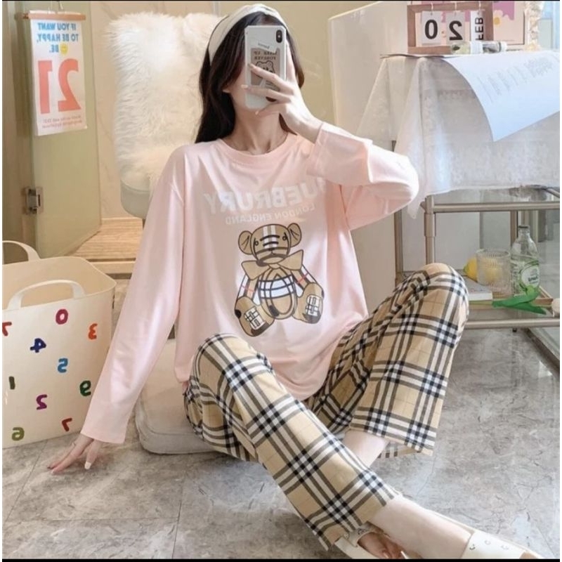 PIYAMA IMPORT PANJANG BEAR PINK