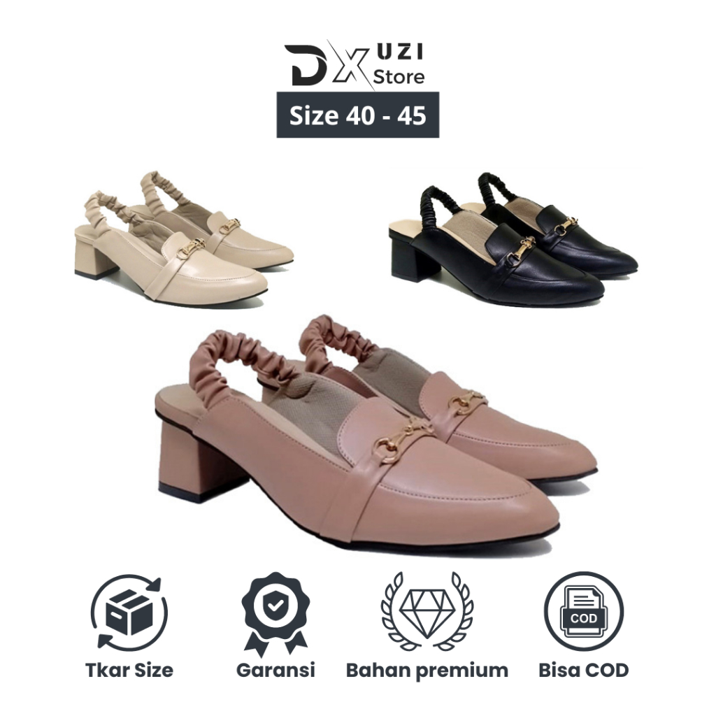 Sepatu Sandal Wanita Big Size Jumbo Kulit Asli Heels Bustong Formal Pantofel Heel Mules Ukuran Besar
