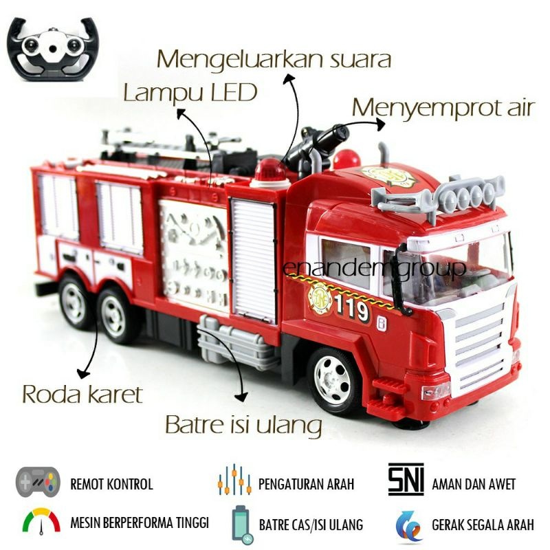 Rc Truk Pemadam Kebakaran Jumbo - Mainan Mobil Truck Fire Damkar Remot Anak Cowok