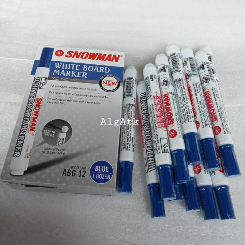 

12 Pcs Spidol White Board Snowman ABG-12 Biru