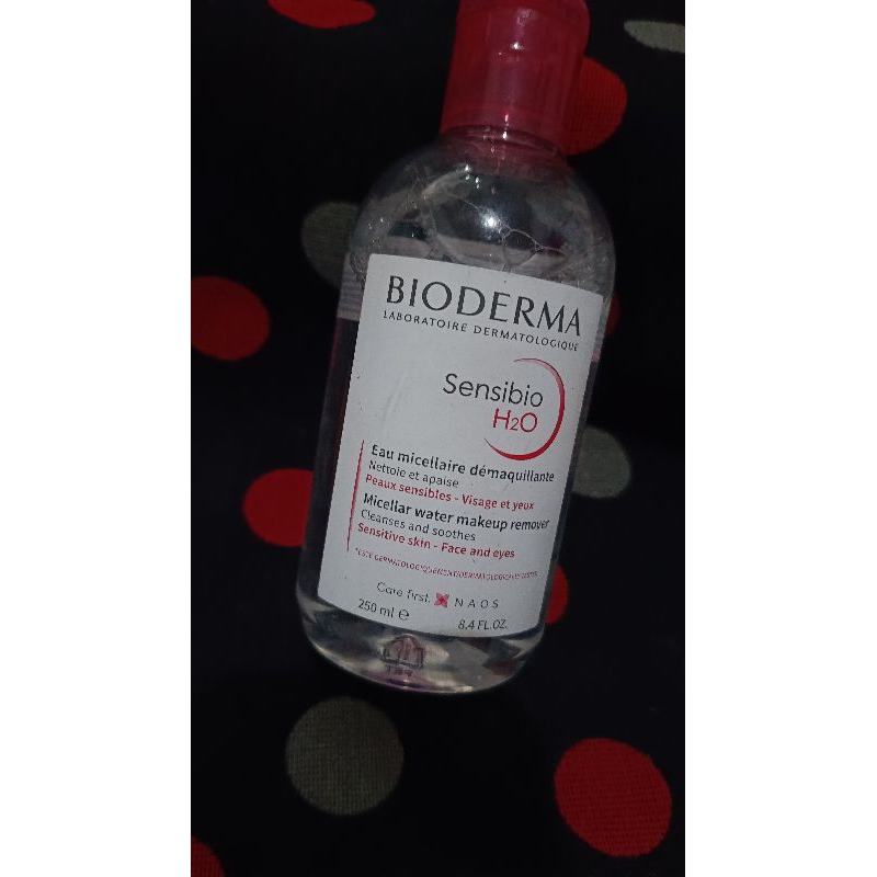 Bioderma micellar water makeup remover.