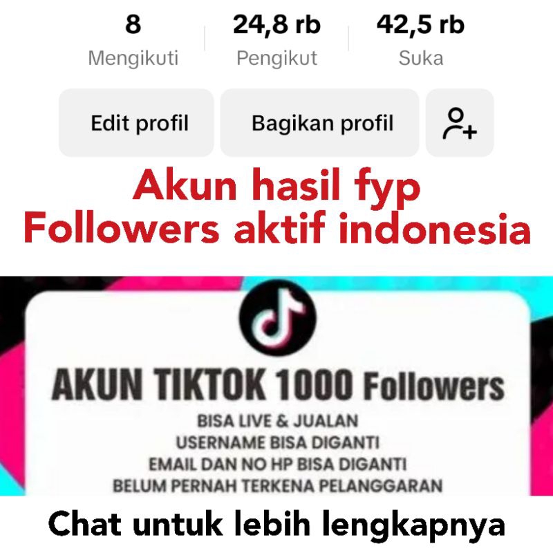 Jual akun tiktok besar hasil fyp 1-10k murah followers real/asli Indonesia aktif permanen