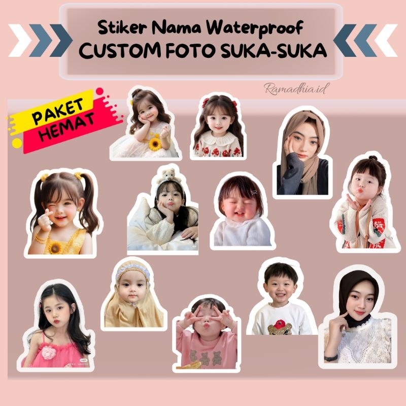 

PAKET HEMAT STIKER WATERPROOF FOTO WAJAH CUSTOME BISA PAKE TULISAN NAMA