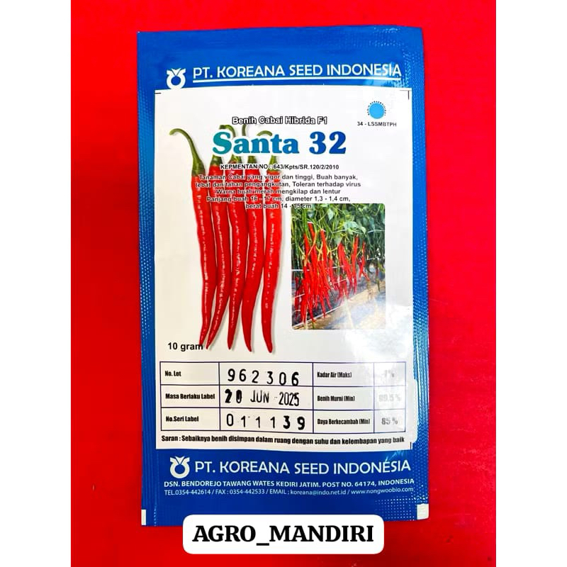 Benih bibit Cabe Hibrida SANTA 32 F1 10 gram original