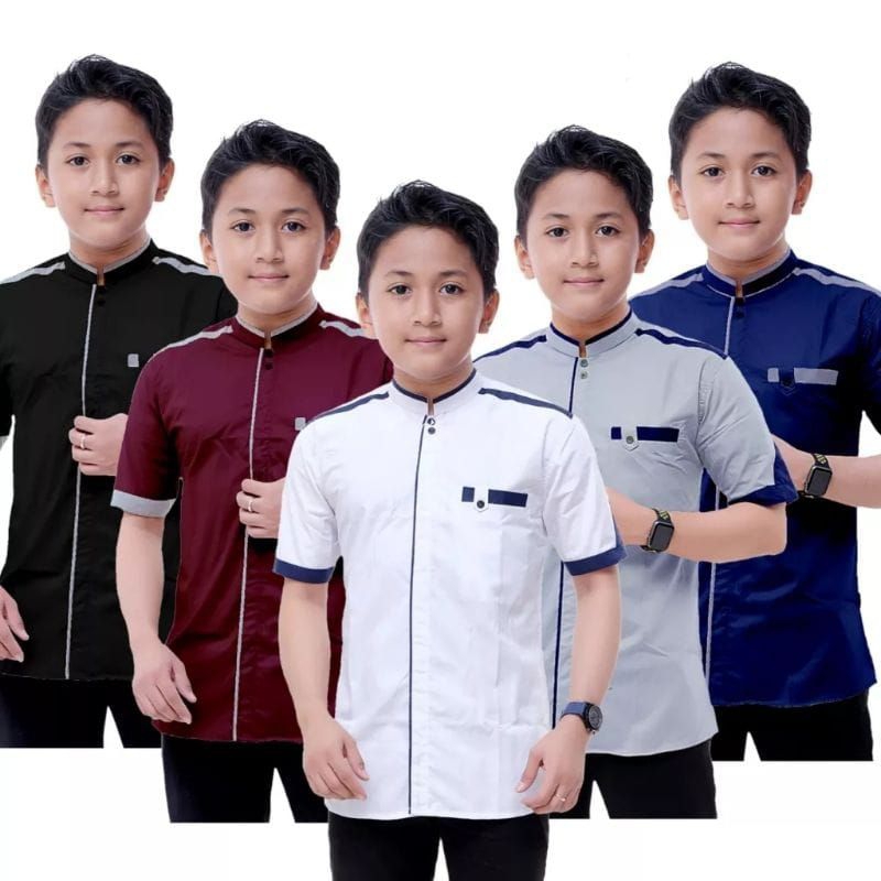 Baju Koko Anak Remaja SD SMP Lengan Pendek Kemeja Koko Anak Laki Laki Umur 13 Tahun