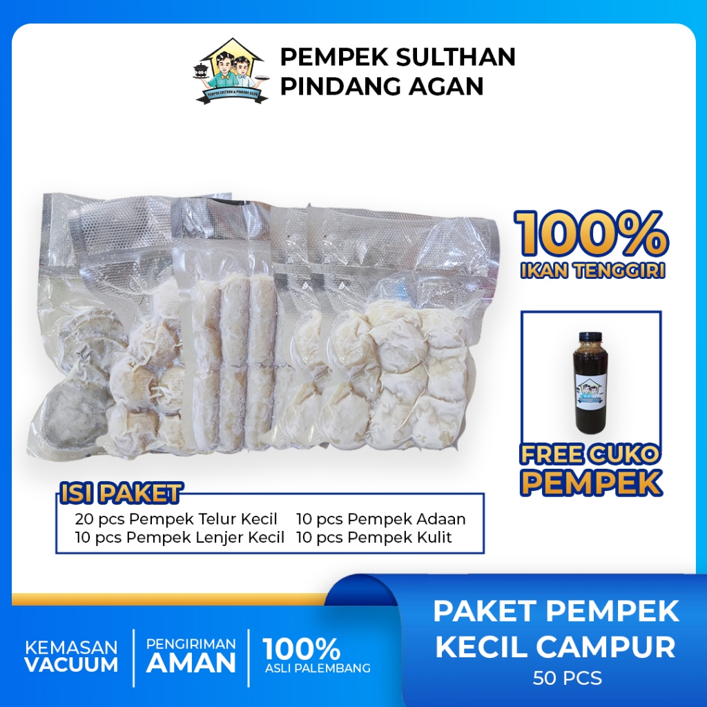 

PEMPEK SULTHAN - Paket Pempek Kecil Campur Isi 50 pcs | Pempek Palembang Asli 100% Ikan Tenggiri