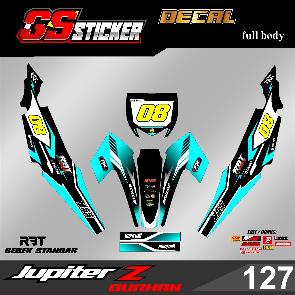 DECAL STICKER FULL BODY MOTOR RBT JUPITER Z BURHAN RBT BEBEK MODIF SUPERMOTO new terbaru RBT GS 127