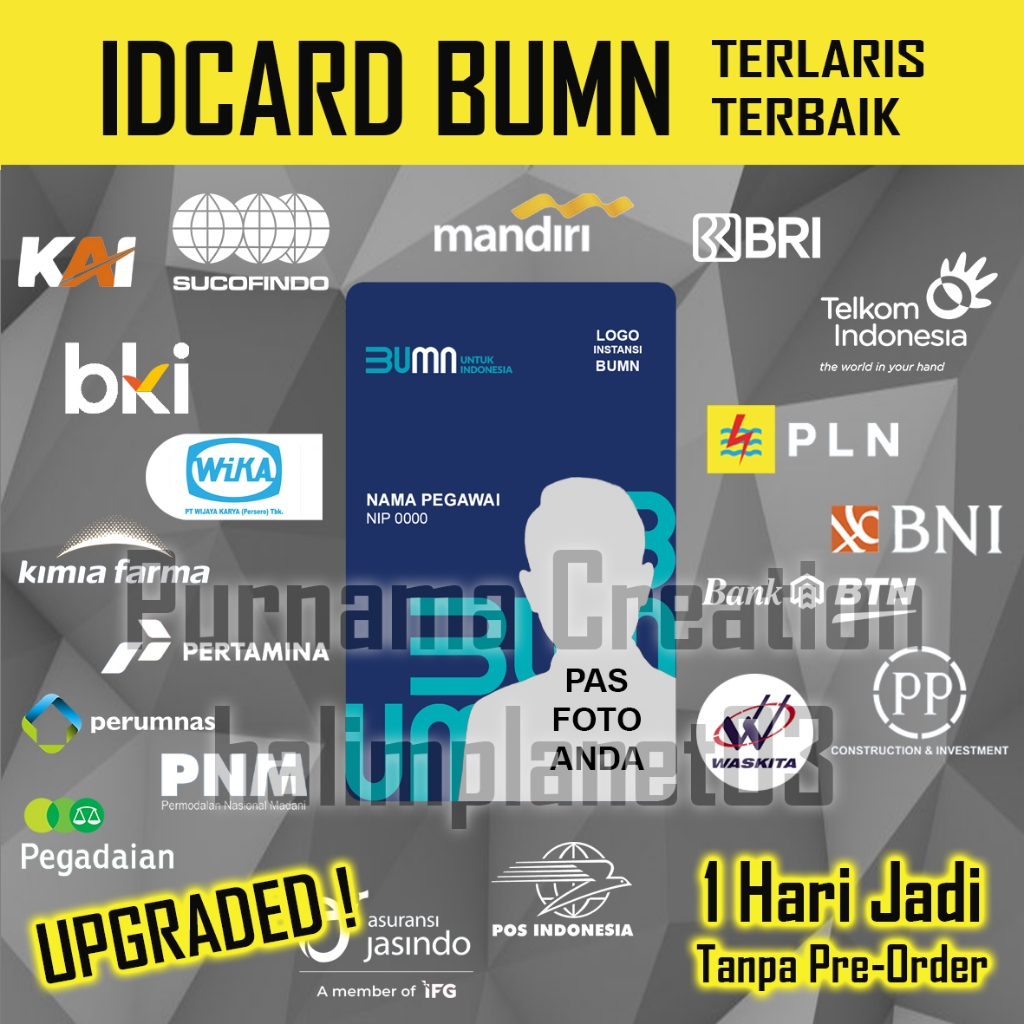 Cetak idcard BUMN Emoney Terbaru Name Tag id card baru GLOSSY MENGKILAP bisa E-toll bisa NFC