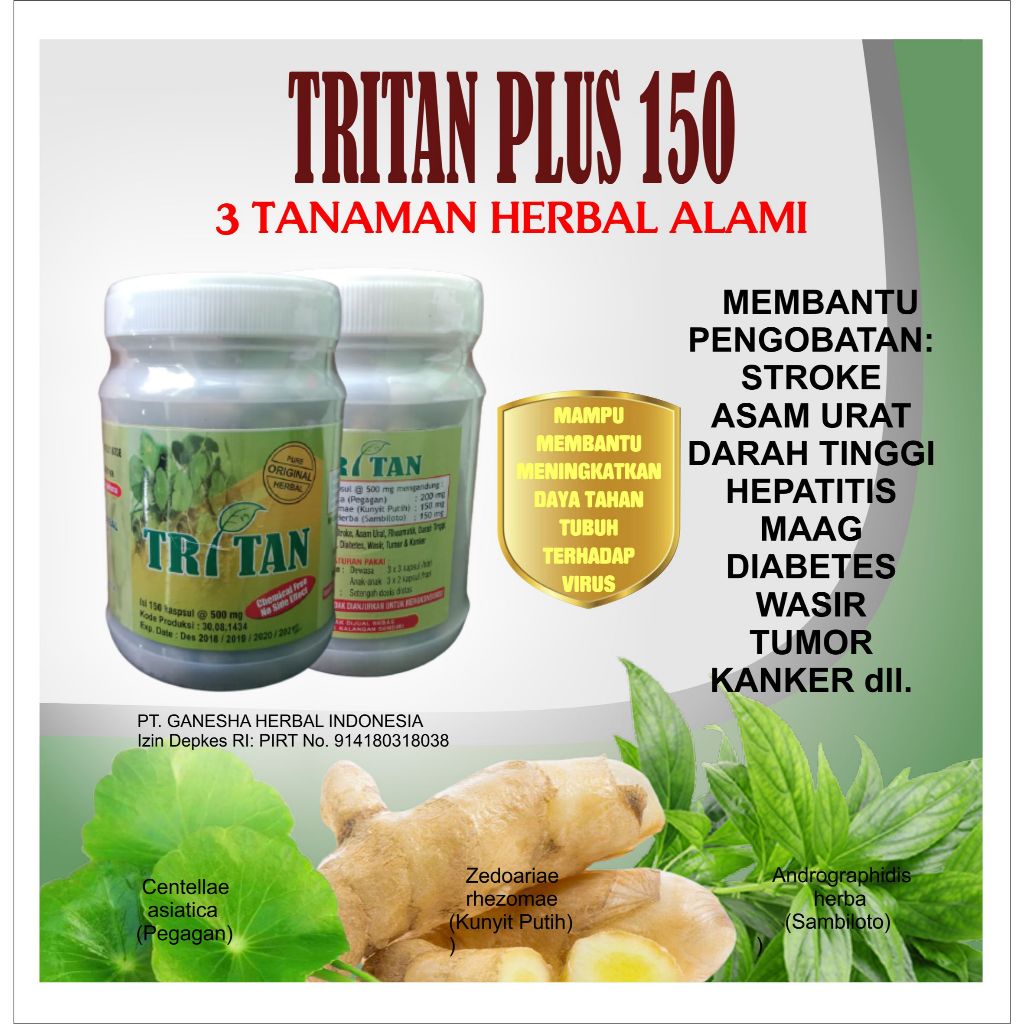 Tritan kapsul 150 sambiloto plus mencegah virus sambiloto pegagan kunyit putih