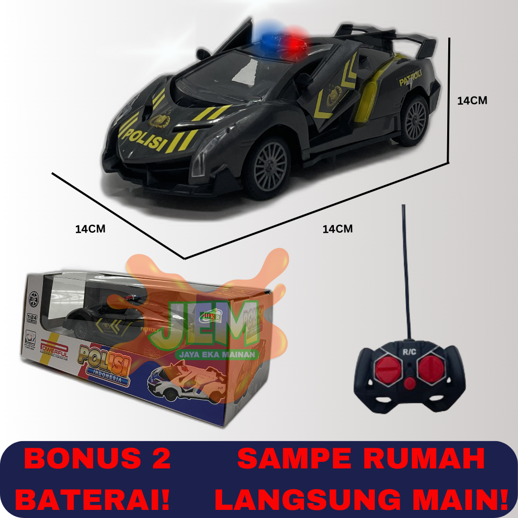 Mainan Anak Mobil RC Polisi 1:24 LED Full Set Remote Control Ukuran JUMB Mobil Balap Supercar