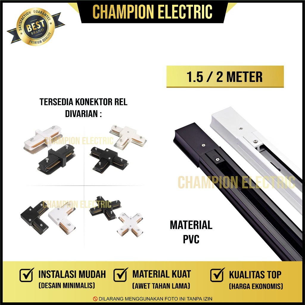 Rel Lampu Sorot Plafon 1.5M 2M - Track Light LED Hitam Putih
