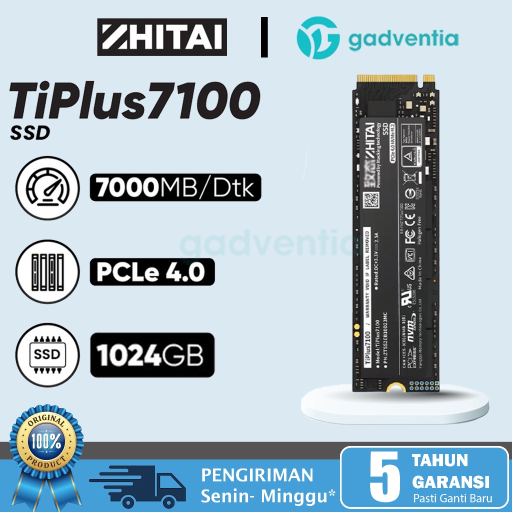 ZHITAI SSD TiPlus7100 Kapasitas Penyimpan 1024GB 1TB PCIe 4.0 M.2 Notebook PS5 Desktop Laptop SSD M2