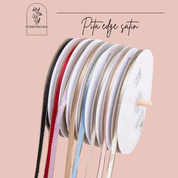 

(SW) TERMURAH 1 ROLL GOLDEN EDGE SATIN RIBBON LIST GOLD GROSSGRAIN COLOR POLOS IMPORT KOREAN RIBBON SATIN