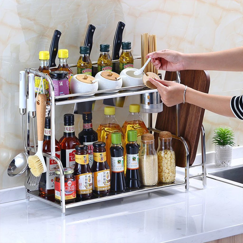 Rak Dapur Stainless Tempat Bumbu dan Pisau Serbaguna /Rak Bumbu Stainless/Rak Bumbu Dapur Susun