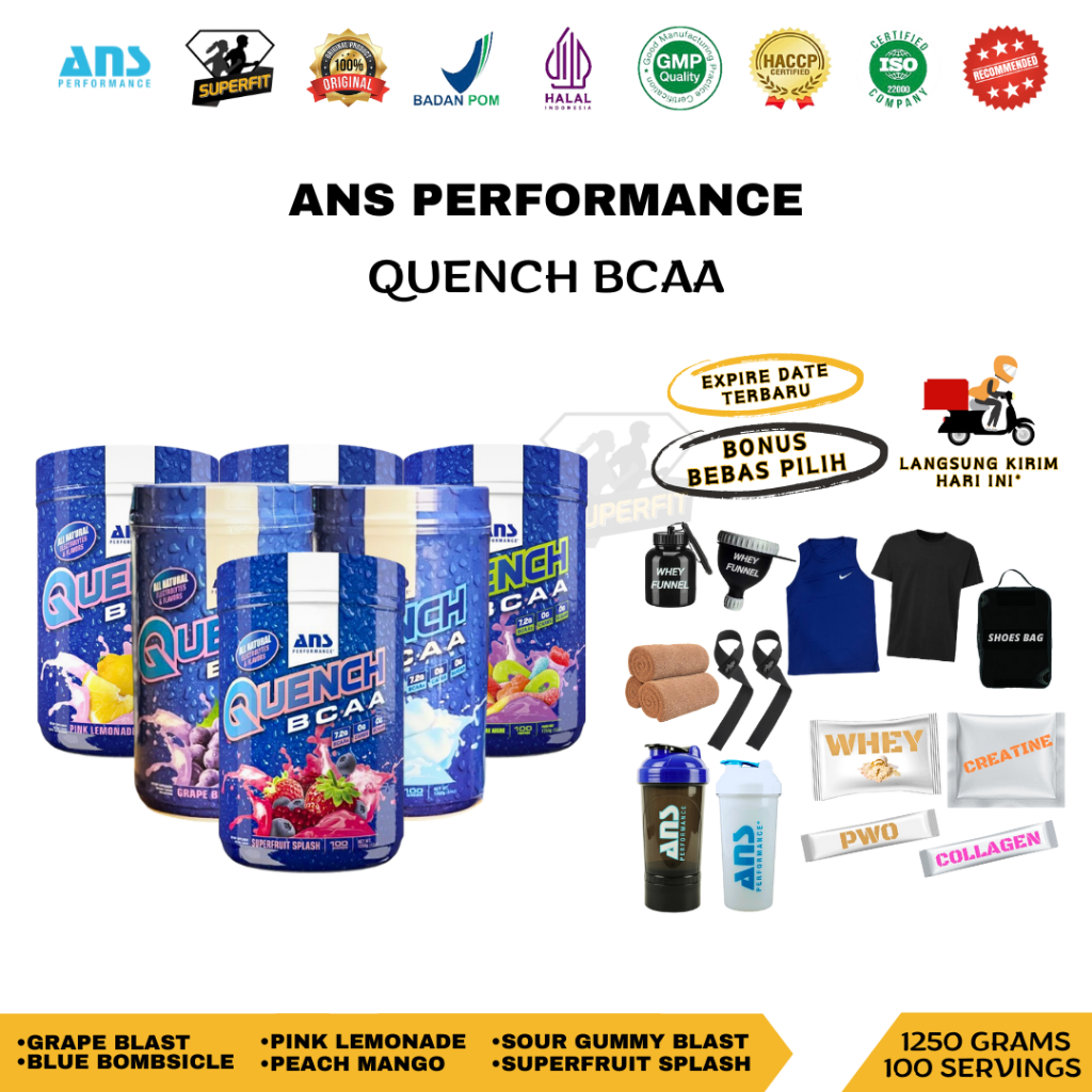 ANS QUENCH BCAA 100 Serving Elektrolit Asam Amino Esensial Suplemen Fitness Boost Muscle Recovery - 