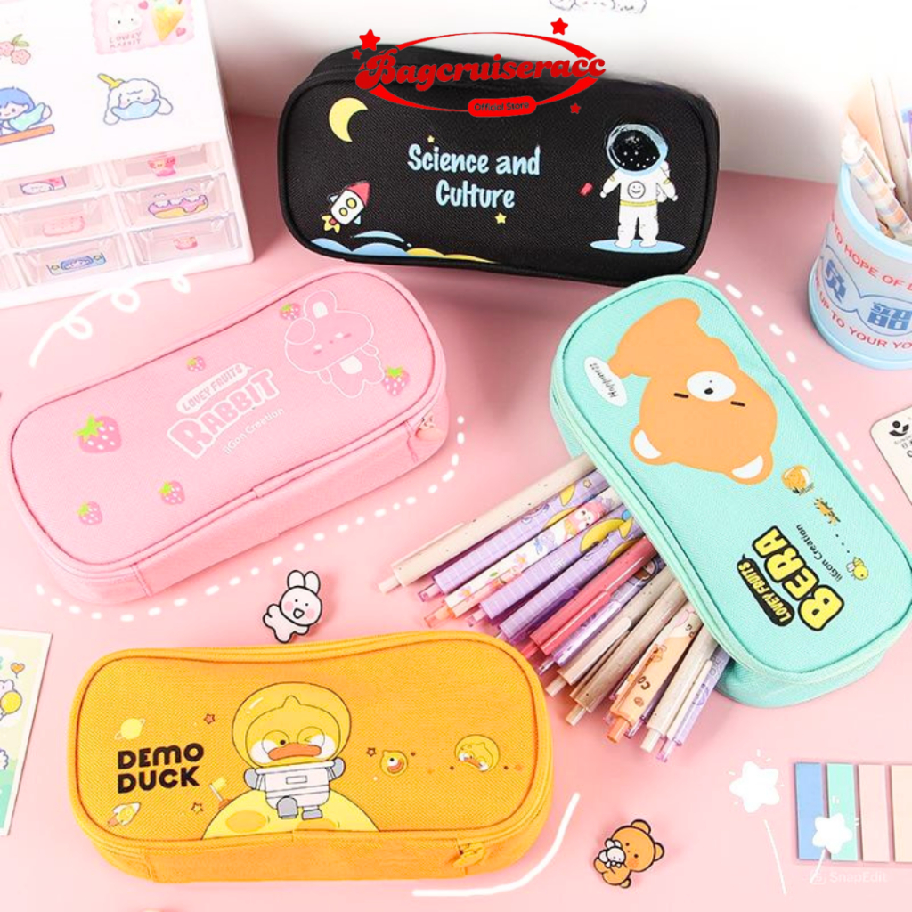 

BAGCRUISERACC Tempat pensil pelajar kreatif dengan kapasitas besar, tempat pensil penyimpanan alat tulis kartun lucu, tempat pensil multifungsi kain Oxford 91153