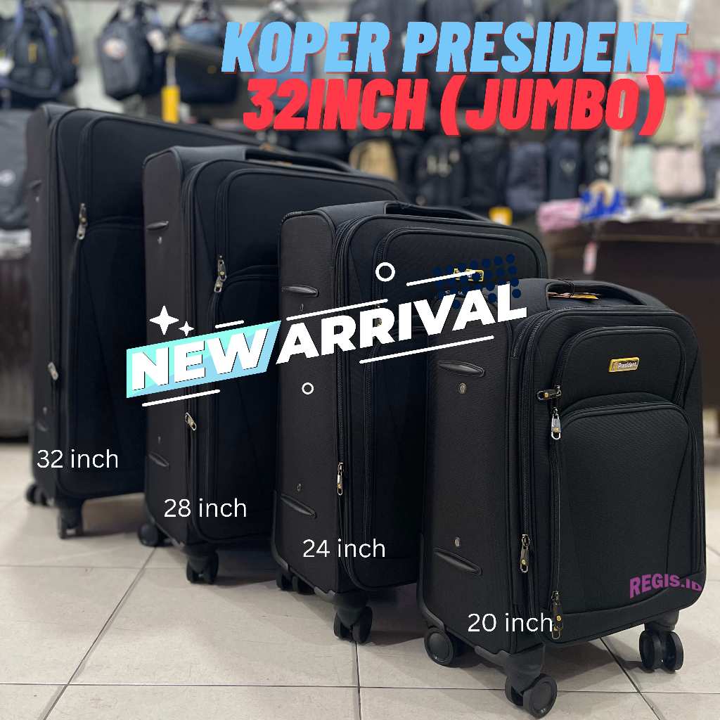 KOPER KAIN PRESIDENT ORIGINAL 100% 32inch ZIPPER TSA LOCK RODA PUTAR 360DERAJAT JUMBO ANTI BADAI