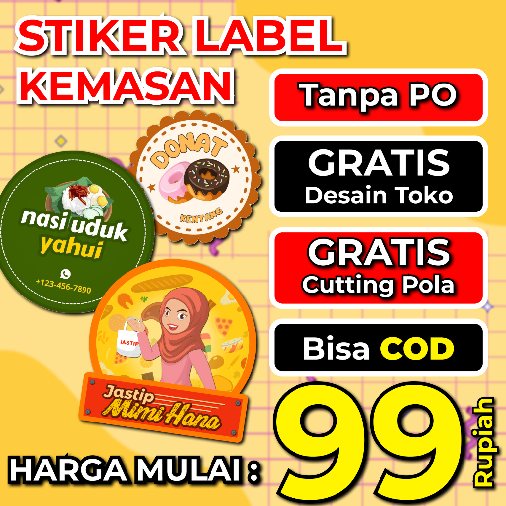 

STIKER LABEL BRAND LOGO STICKER KEMASAN MAKANAN MINUMAN BOTOL STIKER CUP TOPLES SUDAH DI CUTTING