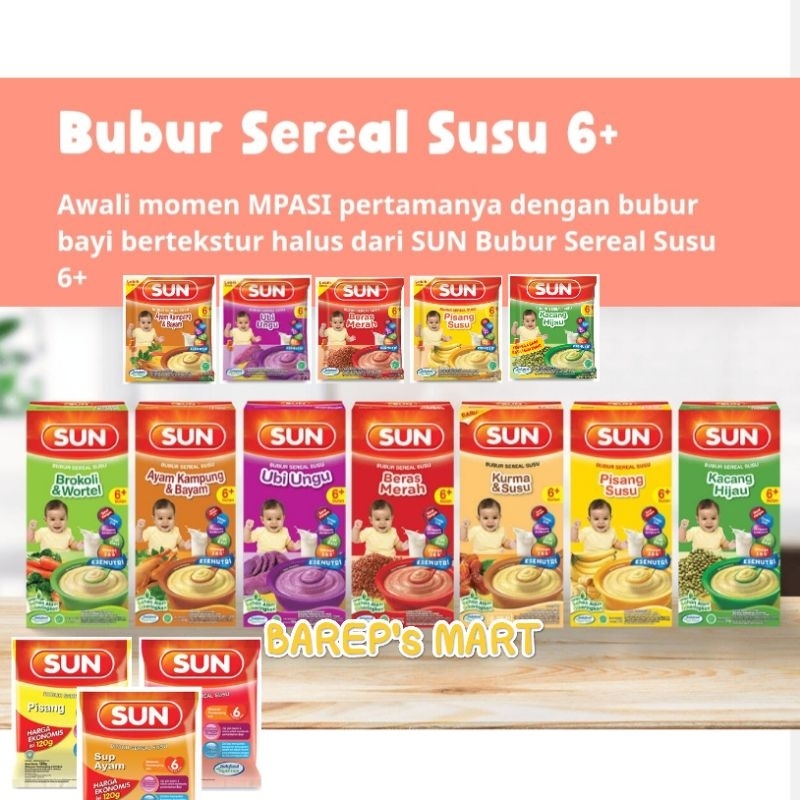 BUBUR SUN 6+ SACHET 20GRAM, KEMASAN EKONOMIS 120GRAM, KEMASAN DUS 120GRAM