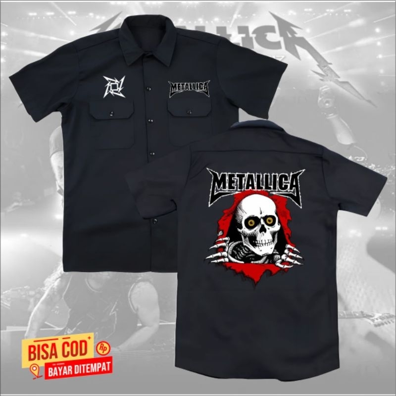 KEMEJA LENGAN PENDEK METALLICA TERBARU-KEMEJA PRIA-KEMEJA METAL