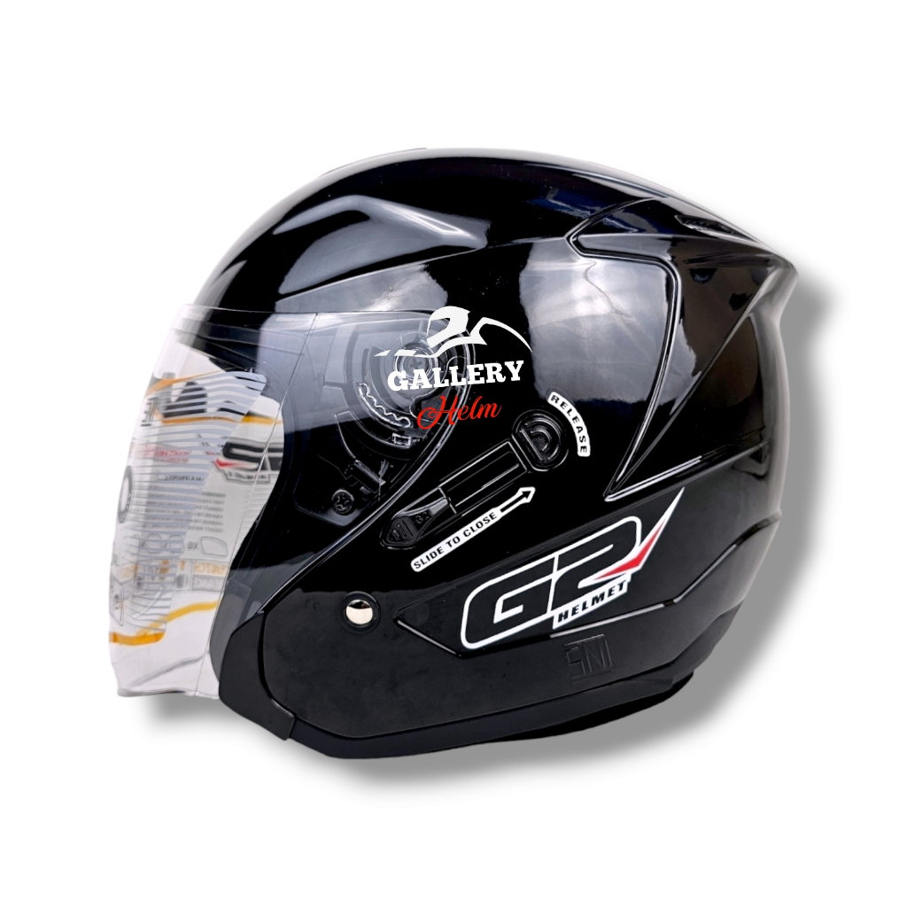 HELM HALF FACE G2 OPTIMAX SOLID HITAM GLOSSY | HELM DOUBLE VISOR