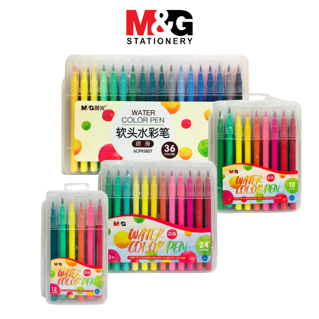 

Watercolor Brush Pen M&G 12,18,24,36 Warna Bruh Marker Fibre Tip Colouring Pen With Attractive Colours