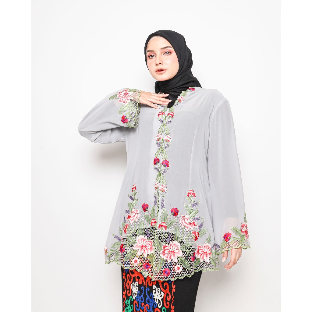 Pusat Bordir Tasikmalaya - Kebaya Encim sifon Bordir bunga anggrek tangan panjang Chrysaora