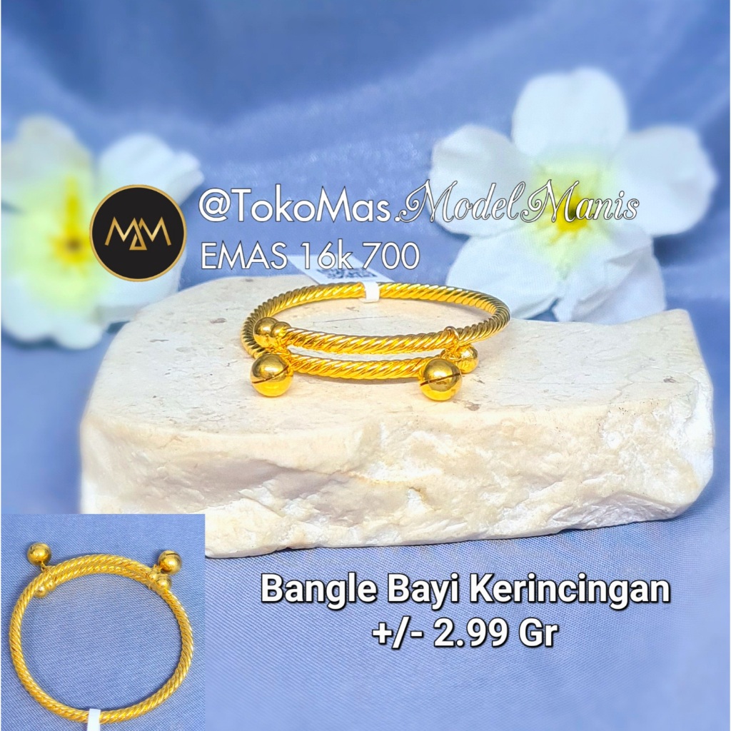 Gelang bayi ulir emas kuning 700 kadar 16k