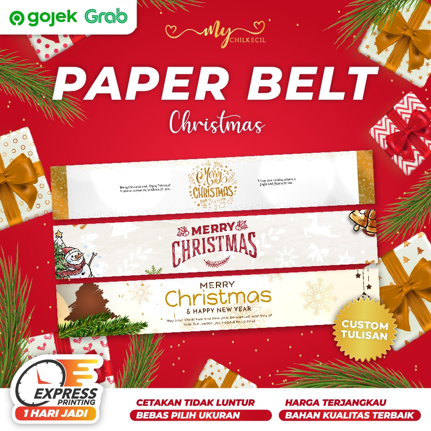 

Paper Belt Sleeve Natal / Christmas / Tahun Baru Cetak Print Label Kemasan/Packaging/Segel Box Toples