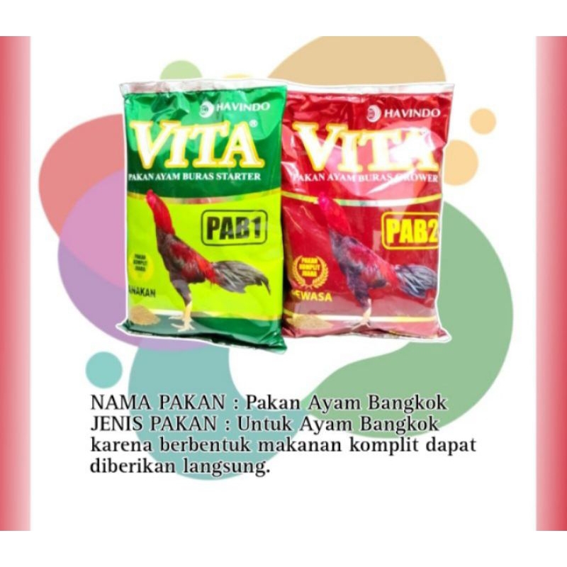HAVINDO VITA PAB 1 Dan Vita Pab 2 Pakan Ayam Bangkok  untuk ayam dewasa dan anakan 500 GRAM REPACK