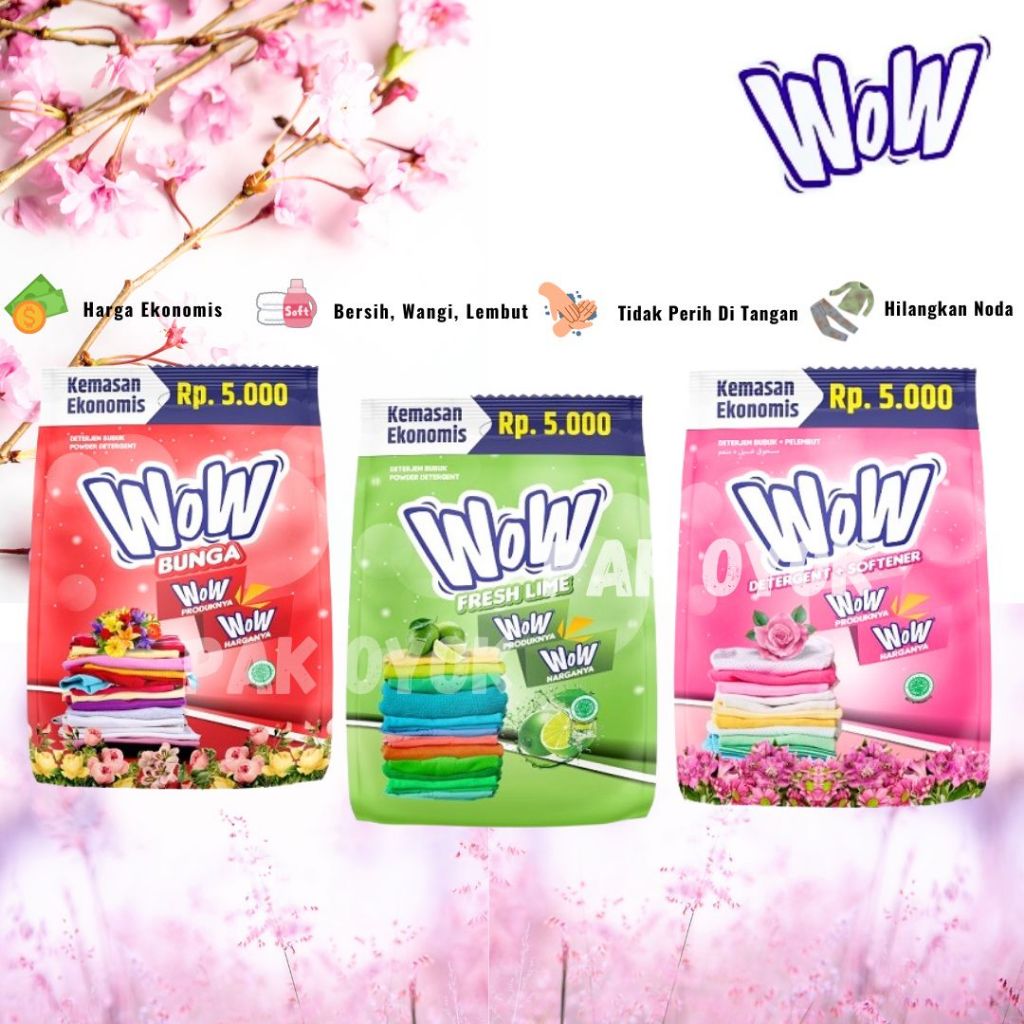 Sabun Detergent Bubuk WOW 240 Gram - Sabun Cuci Baju Deterjen - Sabun Cuci Aroma Bunga Lemon