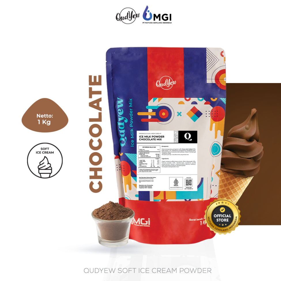 

Qudyew Ice Cream Powder Chocolate1 Kg / Bubuk Es Krim 1Kg Premix Soft Ice Cream Powder Coklat