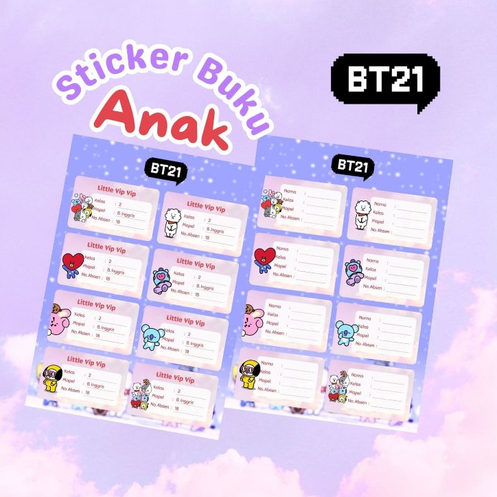 Stiker / Label Buku Pelajaran Anak (Nama Kelas Mapel) BT21