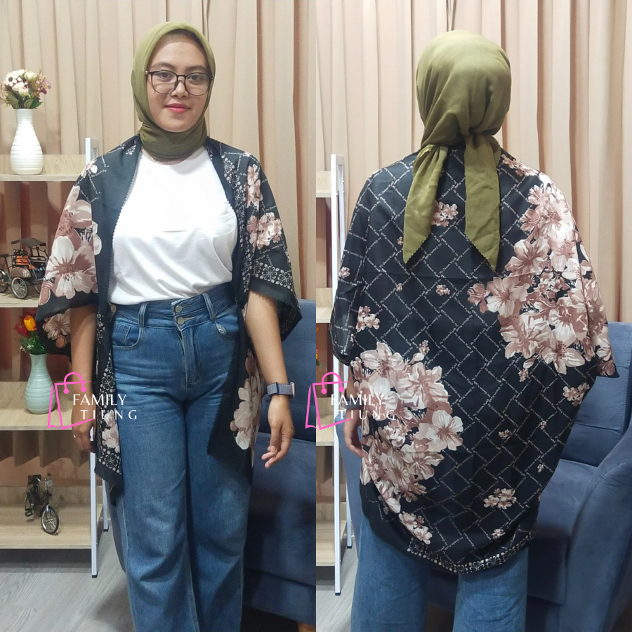 famili tiung - Outer Scarf Cardigan Voal Motif LATEVA HITAM/ Outer Scarf Batwing/ Outer Wanita