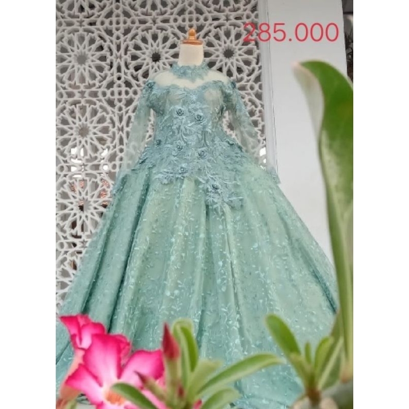 gaun pengantin warna hijau sage murah