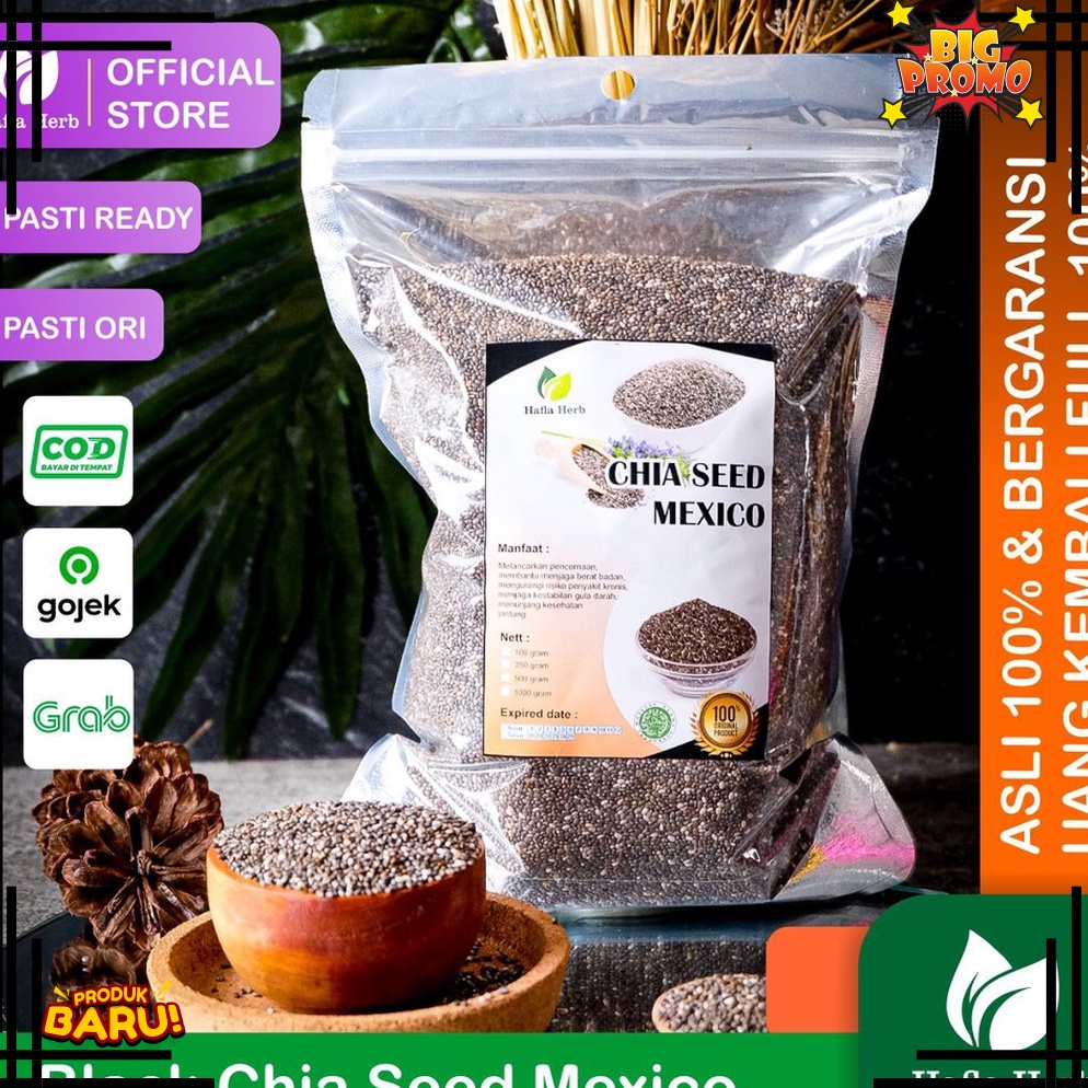 

UNGGUL Chia Seed Mexico Organic untuk Diet Freshly Black Cia Sead Organik fresly Biji Chia Seeds